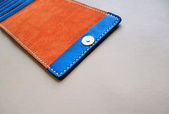 Handmade blue pretty fashion hand dyed leather billfold ID card wallet for women - EverHandmade