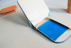 Handmade pretty blue cute leather billfold ID card holder bifold wallet for women/lady girl
