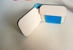 Handmade pretty blue cute leather billfold ID card holder bifold wallet for women/lady girl