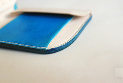 Handmade pretty blue cute leather billfold ID card holder bifold wallet for women/lady girl