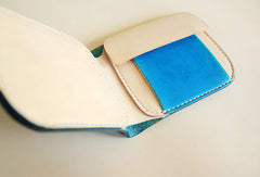 Handmade pretty blue cute leather billfold ID card holder bifold wallet for women/lady girl