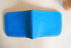 Handmade pretty blue cute leather billfold ID card holder bifold wallet for women/lady girl