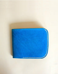 Handmade pretty blue cute leather billfold ID card holder bifold wallet for women/lady girl
