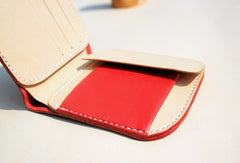 Handmade vintage red cute leather billfold ID card holder bifold wallet for women/lady girl