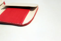 Handmade vintage red cute leather billfold ID card holder bifold wallet for women/lady girl