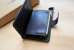 Handmade black fashion leather billfold ID card photo holder bifold wallet for women - EverHandmade