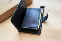 Handmade black fashion leather billfold ID card photo holder bifold wallet for women