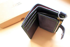 Handmade black fashion leather billfold ID card photo holder bifold wallet for women - EverHandmade
