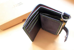 Handmade black fashion leather billfold ID card photo holder bifold wallet for women