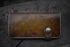 Handmade biker leather wallet truck wallet tan motorcycle leather long wallet for men