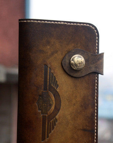 Handmade biker wallet leather vintage tan motorcycle leather long wallet for men - EverHandmade