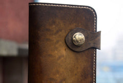 Handmade biker leather wallet truck wallet tan motorcycle leather long wallet for men