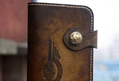 Handmade biker wallet leather vintage tan motorcycle leather long wallet for men - EverHandmade