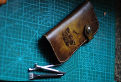 Handmade biker wallet leather carved coffee tan motorcycle leather wallet for men - EverHandmade