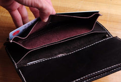 Handmade biker wallet leather carved floral brown motorcycle leather wallet for men - EverHandmade