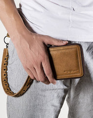 Leather biker billfold trucker wallet leather chain men Black Red long wallet - EverHandmade