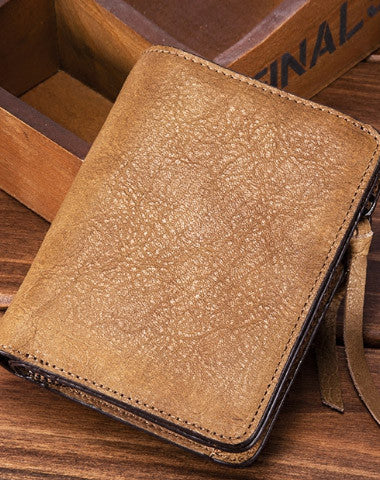 Handmade billfold wallet leather men zip multi cards vintage wallet for men