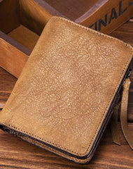 Handmade billfold wallet leather men zip multi cards vintage wallet for men
