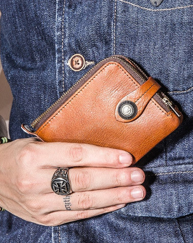 Genuine leather billfold wallet men zip multi cards vintage wallet for men - EverHandmade