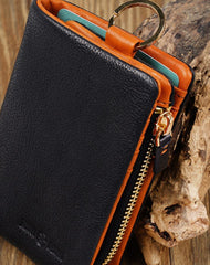 Genuine billfold wallet leather biker wallet chain men zip multi cards vintage wallet for men - EverHandmade