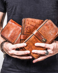 brown leather wallet​ Cool Wallets for Men Leather Wallet with Buckle Leather Bifold Wallet Mens Long Wallets for Men