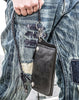Leather biker trucker wallet leather chain men Black Red long wallet - EverHandmade