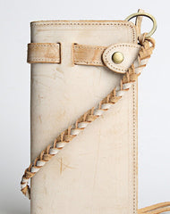 Handmade leather trucker wallet chain biker wallet long wallet beige leather men - EverHandmade