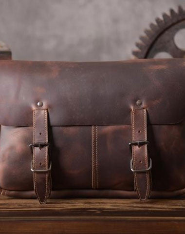 Handmade leather men Briefcase messenger vintage shoulder laptop bag vintage bag - EverHandmade