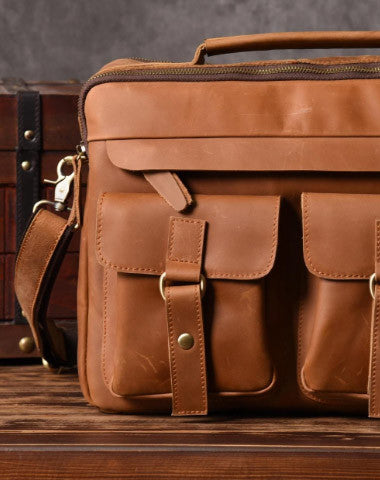 Handmade leather men Vintage Messenger bag Briefcase Cool Shoulder bag for Men - EverHandmade