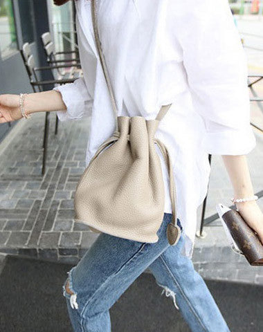 Handmade Leather bucket bag shoulder bag blue purple for women leather crossbody bag - EverHandmade