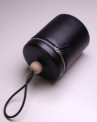 Genuine leather round bucket clutch handbag black clutch purse clutch zip wallet women - EverHandmade