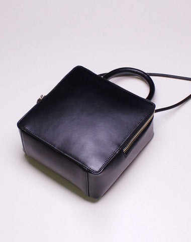Handmade Leather Cube bag shoulder bag black for women leather crossbody bag - EverHandmade