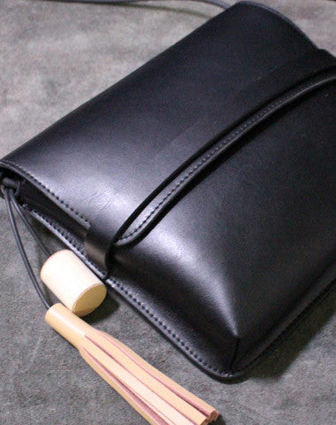 Handmade Leather shoulder bag black tassel for women leather crossbody bag - EverHandmade