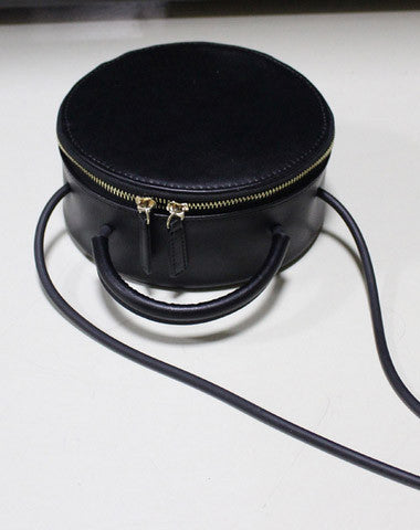 Handmade Leather round bag shoulder bag black for women leather crossbody bag - EverHandmade