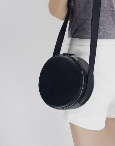 Black Leather Circle bag shoulder bag black for women leather crossbody bag