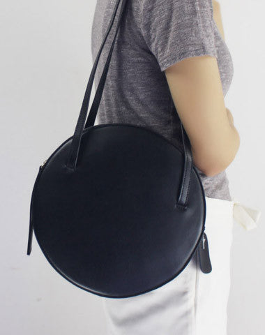 Unique Round Black Leather Backpack Bag