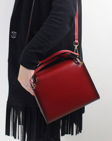 Womens Leather Cube bag shoulder bag black for women leather crossbody bag purse - EverHandmade