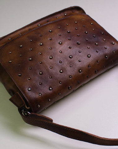 Genuine Leather shoulder bag messenger bag rivet for women leather crossbody bag - EverHandmade