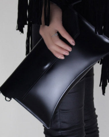 Genuine women leather large black Large clutch purse clutch zip wallet - EverHandmade