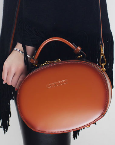 Genuine Leather oval round handbag shoulder bag for women leather crossbody bag - EverHandmade
