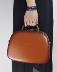 Genuine Leather Round Bag Handbag Purse Shoulder Bag for Women Leather Crossbody Bag - EverHandmade