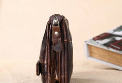 Men Leather clutch Vintage Bifold Dark Coffee Long wallet men leather zip clutch bag - EverHandmade