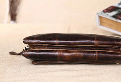 Men Leather clutch Vintage Bifold Dark Coffee Long wallet men leather zip clutch bag - EverHandmade