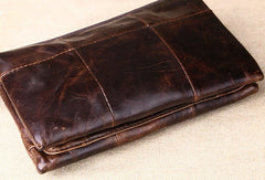 Men Leather clutch Vintage Bifold Dark Coffee Long wallet men leather zip clutch bag - EverHandmade