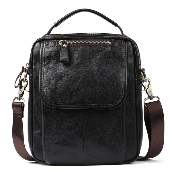 Men Leather Black Handbag Messenger Bag Crossbody bag Cool For Men