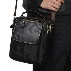 Men Leather Black Handbag Messenger Bag Crossbody bag Cool For Men