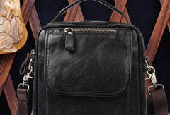 Men Leather Black Handbag Messenger Bag Crossbody bag Cool For Men