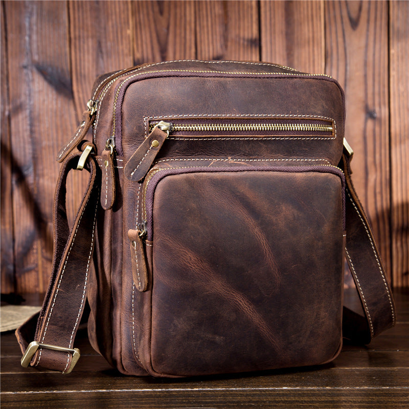 Men Leather Small Messenger Bag Cool Vintage Shoulder Bag for men
