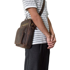 Men Leather Small Messenger Bag Cool Vintage Shoulder Bag for men