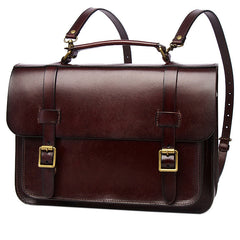 Men's Coffee Leather Convertible Backpack Messenger Bag Stachel Bag For Men